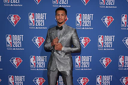 Jul 29, 2021; Brooklyn, New York, USA; Jalen Suggs (Gonzaga) arrives on the red carpet before the 2021 NBA Draft at Barclays Center. Mandatory Credit: Brad Penner-USA TODAY Sports