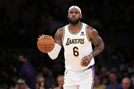 Oct 24, 2021; Los Angeles, California, USA; Los Angeles Lakers forward LeBron James (6) dribbles a ball during the game against the Memphis Grizzlies at Staples Center. The Lakers won 121-118. Mandatory Credit: Kiyoshi Mio-USA TODAY Sports
