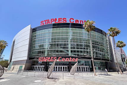 Aug 10, 2021; Los Angeles, California, USA; A general overall view of the Staples Center exterior. Mandatory Credit: Kirby Lee-USA TODAY Sports