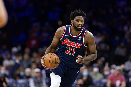 Nov 3, 2021; Philadelphia, Pennsylvania, USA; Philadelphia 76ers center Joel Embiid (21) plays against the Chicago Bulls during the first quarter at Wells Fargo Center. Mandatory Credit: Bill Streicher-USA TODAY Sports