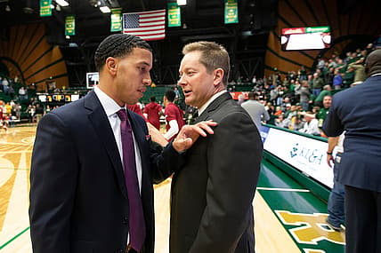 Colorado State University head coach Niko Medved, right and University of Denver head coach Rodney Billups meet before a game on Tuesday Nov. 5, 2019, at Moby Arena in Fort Collins, Colo.

Csuvdubskb 20191105 Th
