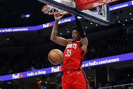 Dec 11, 2021; Memphis, Tennessee, USA; Houston Rockets forward Christian Wood (35) dunks during the first half against the Memphis Grizzles at FedExForum. Mandatory Credit: Petre Thomas-USA TODAY Sports