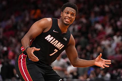 Dec 11, 2021; Miami, Florida, USA; Miami Heat guard Kyle Lowry (7) reacts during the second half against the Chicago Bulls at FTX Arena. Mandatory Credit: Jasen Vinlove-USA TODAY Sports