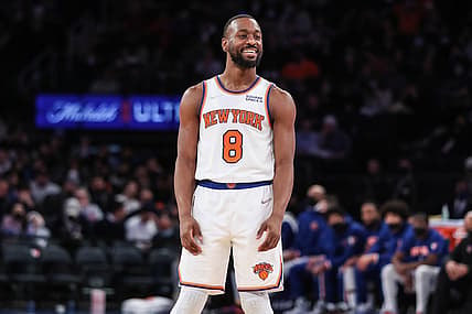 Dec 21, 2021; New York, New York, USA;  New York Knicks guard Kemba Walker (8) at Madison Square Garden. Mandatory Credit: Wendell Cruz-USA TODAY Sports