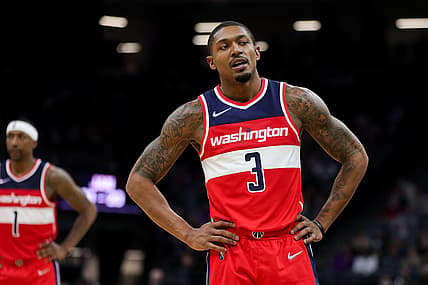 Dec 15, 2021; Sacramento, California, USA; Washington Wizards guard Bradley Beal (3) during the game against the Sacramento Kings at Golden 1 Center. Mandatory Credit: Sergio Estrada-USA TODAY Sports