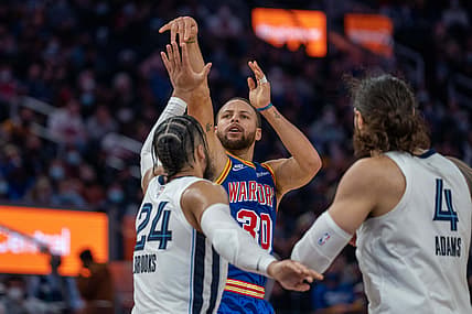 Dec 23, 2021; San Francisco, California, USA;  Golden State Warriors guard Stephen Curry (30) shoots the basketball against Memphis Grizzlies forward Dillon Brooks (24) during the second quarter at Chase Center. Mandatory Credit: Neville E. Guard-USA TODAY Sports