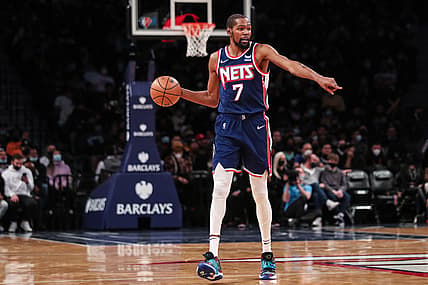 Jan 3, 2022; Brooklyn, New York, USA;  Brooklyn Nets forward Kevin Durant (7) at Barclays Center. Mandatory Credit: Wendell Cruz-USA TODAY Sports