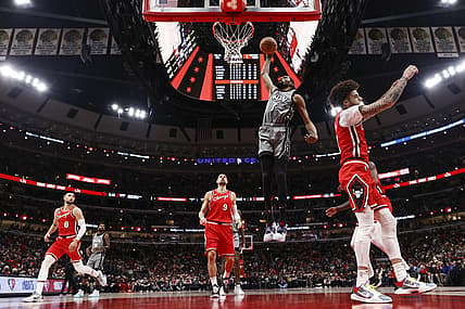 Jan 12, 2022; Chicago, Illinois, USA; Brooklyn Nets forward Kevin Durant (7) goes to the basket against the Chicago Bulls during the first half at United Center. Mandatory Credit: Kamil Krzaczynski-USA TODAY Sports