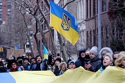 Several hundred protestors opposed to the Russian invasion gather near the Russian consulate in Manhattan Feb. 24, 2022. The protestors were enraged over Russia's invasion of Ukraine.

Anti Russian Protest Nyc