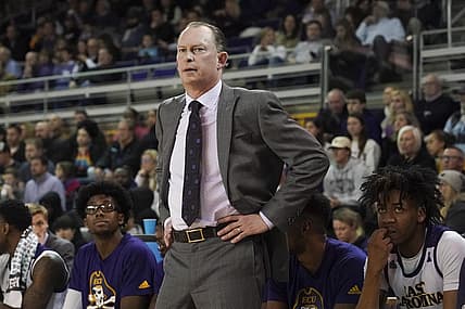 Jan 29, 2020; Greenville, North Carolina, USA;  East Carolina Pirates head coach Joe Dooley looks on during the first half against the Houston Cougars at Minges Coliseum. The Houston Cougars defeated the East Carolina Pirates 69-59. Mandatory Credit: James Guillory-USA TODAY Sports