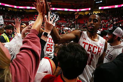 Feb 28, 2022; Lubbock, Texas, USA;  Texas Tech Red Raiders forward Bryson Williams (11) greets fans after the game against the Kansas State Wildcats at United Supermarkets Arena. Mandatory Credit: Michael C. Johnson-USA TODAY Sports