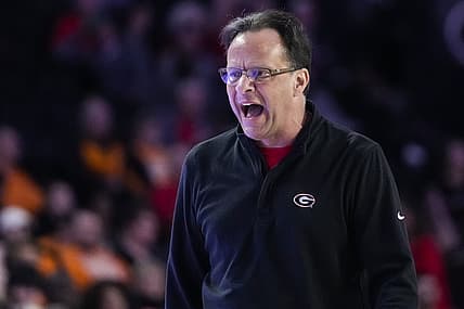 Mar 1, 2022; Athens, Georgia, USA; Georgia Bulldogs head coach Tom Crean reacts on the bench during the game against the Tennessee Volunteers during the second half at Stegeman Coliseum. Mandatory Credit: Dale Zanine-USA TODAY Sports