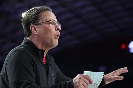 Mar 1, 2022; Athens, Georgia, USA; Georgia Bulldogs head coach Tom Crean reacting against the Tennessee Volunteers during the first half at Stegeman Coliseum. Mandatory Credit: Dale Zanine-USA TODAY Sports