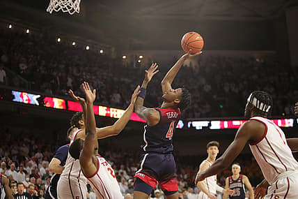 Mar 1, 2022; Los Angeles, California, USA; Arizona Wildcats guard Dalen Terry (4) shoots a ball against the USC Trojans during the first half at Galen Center. Mandatory Credit: Kiyoshi Mio-USA TODAY Sports