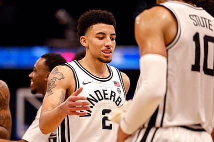 Mar 9, 2022; Tampa, FL, USA;  Vanderbilt Commodores guard Scotty Pippen Jr. (2) and forward Myles Stute (10) celebrate after a basket in the first half against the Georgia Bulldogs at Amelie Arena. Mandatory Credit: Nathan Ray Seebeck-USA TODAY Sports
