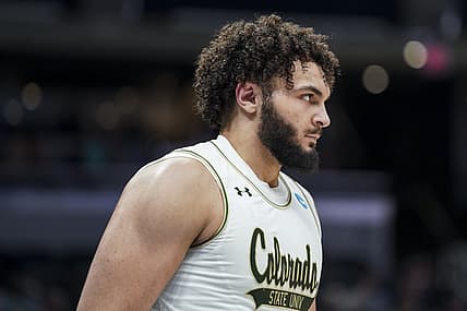 Mar 17, 2022; Indianapolis, IN, USA; Colorado State Rams guard David Roddy (21) walks to the bench in the game against the Michigan Wolverines in the second half during the first round of the 2022 NCAA Tournament at Gainbridge Fieldhouse. Mandatory Credit: Robert Goddin-USA TODAY Sports