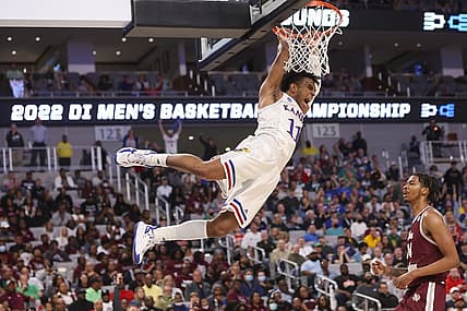 Mar 17, 2022; Fort Worth, TX, USA; Kansas Jayhawks guard Remy Martin (11) dunks the ball against the Texas Southern Tigers during the first half in the first round of the 2022 NCAA Tournament at Dickies Arena. Mandatory Credit: Kevin Jairaj-USA TODAY Sports