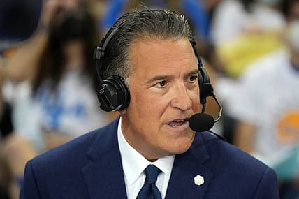 Feb 19, 2022; Los Angeles, California, USA; FS1 analyst Steve Lavin during the game between the UCLA Bruins and the Washington Huskies at Pauley Pavilion presented by Wescom. Mandatory Credit: Kirby Lee-USA TODAY Sports