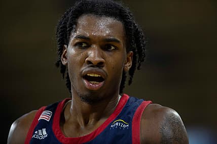 Detroit Mercy Titans guard Antoine Davis (0) reacts during The Basketball Classic presented by Eracism first-round matchup between the Detroit Mercy Titans and the Florida Gulf Coast Eagles, Wednesday, March 16, 2022, at Alico Arena in Fort Myers, Fla.Florida Gulf Coast Eagles defeated the Detroit Mercy Titans 95-79.

The Basketball Classic 2022: Detroit Mercy Titans at Florida Gulf Coast Eagles, first round, March 16, 2022