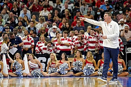 Mar 24, 2022; San Antonio, TX, USA; Arizona Wildcats head coach Tommy Lloyd reacts during the second half against the Houston Cougars in the semifinals of the South regional of the men's college basketball NCAA Tournament at AT&T Center. Mandatory Credit: Scott Wachter-USA TODAY Sports