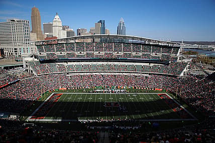 General view looking east of Paul Brown Stadium in the second quarter of a Week 10 NFL game against the Baltimore Ravens, Sunday, Nov. 10, 2019, at Paul Brown Stadium in Cincinnati.

Baltimore Ravens At Cincinnati Bengals Nov 10 Nfl Week 10