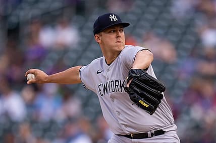 Jun 7, 2022; Minneapolis, Minnesota, USA;  New York Yankees starting pitcher Jameson Taillon (50) pitches against the Minnesota Twins in the first inning at Target Field. Mandatory Credit: Brad Rempel-USA TODAY Sports