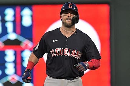 May 13, 2022; Minneapolis, Minnesota, USA; Cleveland Guardians catcher Austin Hedges (17) in action against the Minnesota Twins at Target Field. Mandatory Credit: Jeffrey Becker-USA TODAY Sports