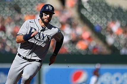 Jun 18, 2022; Baltimore, Maryland, USA; Tampa Bay Rays center fielder Kevin Kiermaier (39) rounds third base to score during the third inning against the Baltimore Orioles  at Oriole Park at Camden Yards. Mandatory Credit: Tommy Gilligan-USA TODAY Sports