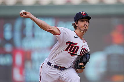 Jun 21, 2022; Minneapolis, Minnesota, USA; Minnesota Twins starting pitcher Joe Ryan (41) pitches against the Cleveland Guardians in the first inning at Target Field. Mandatory Credit: Brad Rempel-USA TODAY Sports