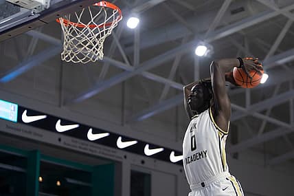 Link Academy's Omaha Biliew (0) dunks during the second half of the GEICO Nationals semifinal between Prolific Prep (Calif.) and Link Academy (Mo.), Friday, April 1, 2022, at Suncoast Credit Union Arena in Fort Myers, Fla.Link Academy defeated Prolific Prep 59-53.

GEICO Nationals 2022: Prolific Prep (Calif.) vs. Link Academy (Mo.) semifinal, April 1, 2022