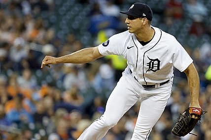 Jun 10, 2022; Detroit, Michigan, USA;  Detroit Tigers relief pitcher Jacob Barnes (50) pitches in the fifth inning against the Toronto Blue Jays at Comerica Park. Mandatory Credit: Rick Osentoski-USA TODAY Sports