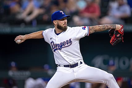 Jun 22, 2022; Arlington, Texas, USA; Texas Rangers relief pitcher Joe Barlow (68) pitches against the Philadelphia Phillies during the ninth inning at Globe Life Field. Mandatory Credit: Jerome Miron-USA TODAY Sports
