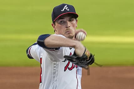 Jul 6, 2022; Cumberland, Georgia, USA; Atlanta Braves starting pitcher Max Fried (54) pitches against the St. Louis Cardinals during the first inning at Truist Park. Mandatory Credit: Dale Zanine-USA TODAY Sports