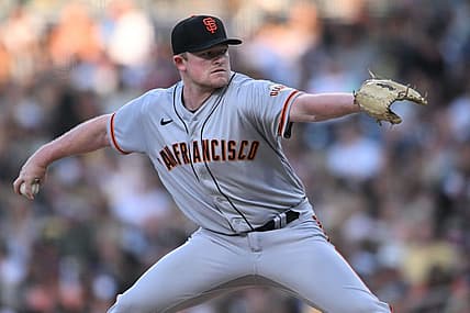 Jul 7, 2022; San Diego, California, USA; San Francisco Giants starting pitcher Logan Webb (62) throws a pitch against the San Diego Padres during the first inning at Petco Park. Mandatory Credit: Orlando Ramirez-USA TODAY Sports