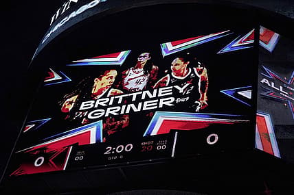 Jul 10, 2022; Chicago, Ill, USA; Brittany Griner is introduced as WNBA All Star at Wintrust Arena. Mandatory Credit: David Banks-USA TODAY Sports