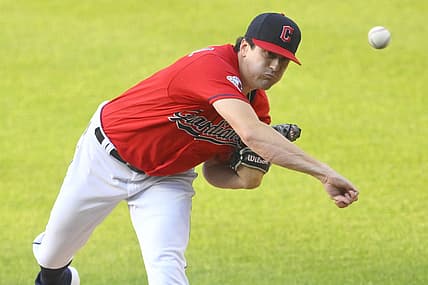 Jul 11, 2022; Cleveland, Ohio, USA; Cleveland Guardians starting pitcher Cal Quantrill (47) delivers a pitch in the second inning against the Chicago White Sox at Progressive Field. Mandatory Credit: David Richard-USA TODAY Sports