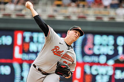 Jul 3, 2022; Minneapolis, Minnesota, USA; Baltimore Orioles starting pitcher Tyler Wells (68) in action against the Minnesota Twins at Target Field. Mandatory Credit: Jeffrey Becker-USA TODAY Sports