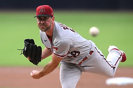 Jul 16, 2022; San Diego, California, USA; Arizona Diamondbacks starting pitcher Tyler Gilbert (49) throws a pitch against the San Diego Padres during the first inning at Petco Park. Mandatory Credit: Orlando Ramirez-USA TODAY Sports