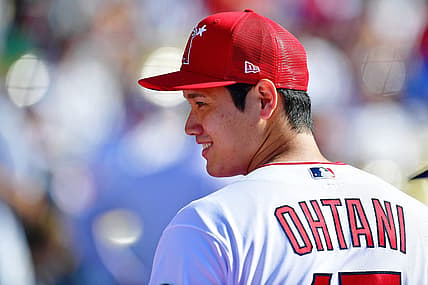 Jul 18, 2022; Los Angeles, CA, USA; Los Angeles Angels pitcher/designated hitter Shohei Ohtani (17) looks on before the 2022 Home Run Derby at Dodgers Stadium. Mandatory Credit: Gary Vasquez-USA TODAY Sports