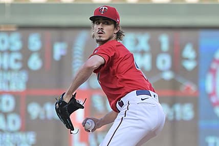 Jul 1, 2022; Minneapolis, Minnesota, USA; Minnesota Twins starting pitcher Joe Ryan (41) throws a pitch against the Baltimore Orioles at Target Field. Mandatory Credit: Jeffrey Becker-USA TODAY Sports