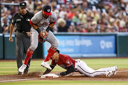 Arizona Diamondbacks center fielder Alek Thomas (5), right, makes it safe to third base as Washington Nationals third baseman Ehire Adrianza (5), left, catched the ball against the Washington Nationals at Chase Field on Sunday, July 24, 20222, in Phoenix.

Uscp 7m0c0fzkfyx1lw83r1rk2 Original