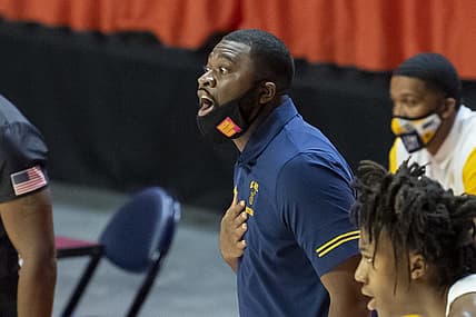 Nov 25, 2020; Champaign, Illinois, USA; North Carolina A&T Aggies head coach Will Jones directs his team during the first half against the Illinois Fighting Illini at the State Farm Center. Mandatory Credit: Patrick Gorski-USA TODAY Sports