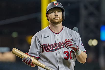 May 31, 2022; Detroit, Michigan, USA; Minnesota Twins left fielder Kyle Garlick (30) walks back to the dugout after an at bat during the ninth inning against the Detroit Tigers at Comerica Park. Mandatory Credit: Raj Mehta-USA TODAY Sports
