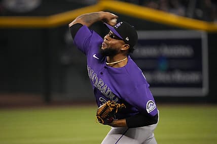 Jul 8, 2022; Phoenix, Arizona, USA; Colorado Rockies relief pitcher Alex Colome (37) throws against the Arizona Diamondbacks during the ninth inning at Chase Field. Mandatory Credit: Joe Camporeale-USA TODAY Sports