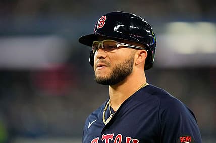 Jun 29, 2022; Toronto, Ontario, CAN; Boston Red Sox third baseman Yolmer Sanchez (47) looks on against the Toronto Blue Jays at Rogers Centre. Mandatory Credit: Kevin Sousa-USA TODAY Sports