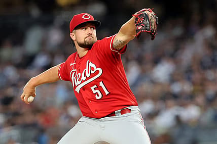 Jul 12, 2022; Bronx, New York, USA; Cincinnati Reds starting pitcher Graham Ashcraft (51) pitches against the New York Yankees during the first inning at Yankee Stadium. Mandatory Credit: Brad Penner-USA TODAY Sports