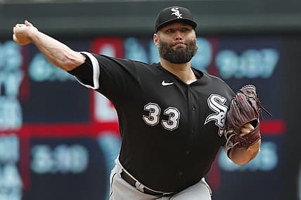 Jul 16, 2022; Minneapolis, Minnesota, USA; Chicago White Sox starting pitcher Lance Lynn (33) throws to the Minnesota Twins in the first inning at Target Field. Mandatory Credit: Bruce Kluckhohn-USA TODAY Sports