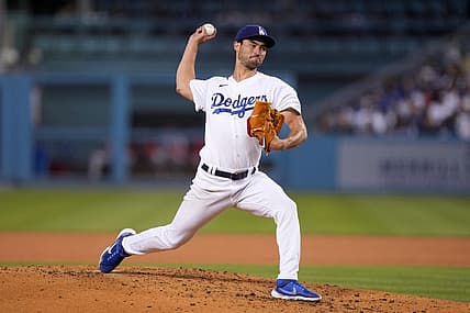 Jul 26, 2022; Los Angeles, California, USA; Los Angeles Dodgers starting pitcher Mitch White (66) throws in the third inning against the Washington Nationals at Dodger Stadium. Mandatory Credit: Kirby Lee-USA TODAY Sports
