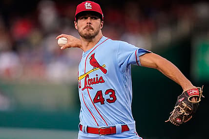 Jul 30, 2022; Washington, District of Columbia, USA;  St. Louis Cardinals starting pitcher Dakota Hudson (43) throws a second inning pitch against the Washington Nationals at Nationals Park. Mandatory Credit: Tommy Gilligan-USA TODAY Sports