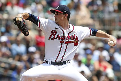 Jul 31, 2022; Atlanta, Georgia, USA; Atlanta Braves starting pitcher Max Fried (54) throws against the Arizona Diamondbacks in the first inning at Truist Park. Mandatory Credit: Brett Davis-USA TODAY Sports